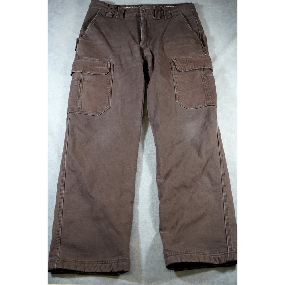 Smith's Workwear Pants Mens Fleece Lined Cargo Brown Canvas 33x32 (fits 33x30)